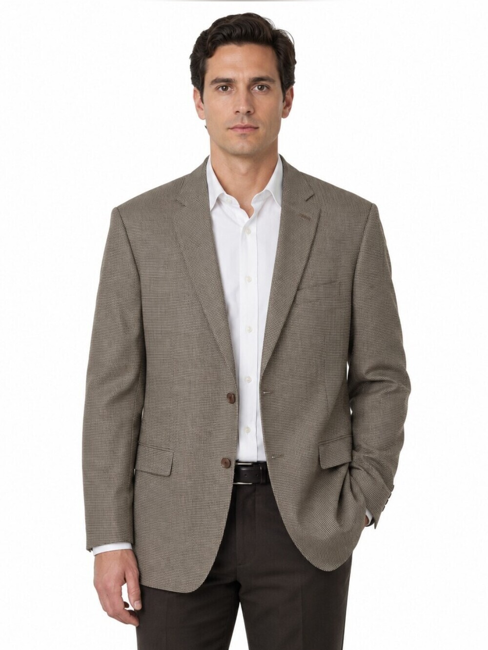 Ralph Lauren Houndstooth Blazer Men Size 48R Brown Vented Sport Jacket Silk Wool